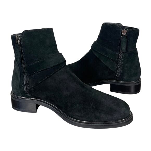 Aquatalia Bree Suede Ankle Boots Black Women’s 8 Side Zip Moto Dark Academia - Picture 3 of 11